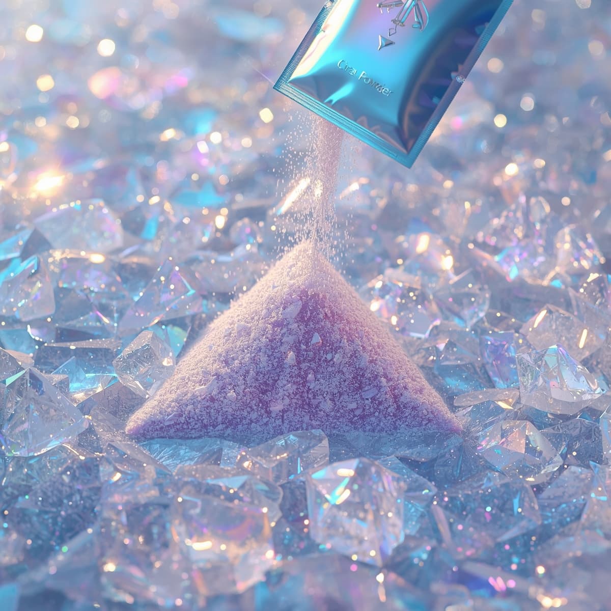 Abstract floating layered pharmaceutical artwork representing dry powder capability