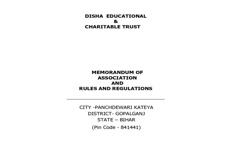 Cover page: Disha Educational & Charitable Trust memorandum of association