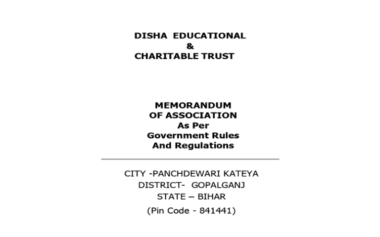 Cover page: Disha Educational & Charitable Trust memorandum of association and rules